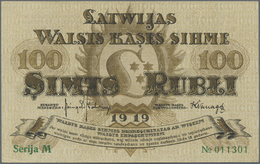 01422 Latvia / Lettland: 100 Rubli 1919 P. 7c, Series "M", Sign. Kalnings, Light Dints At Left And Right Border, Unfolde - Latvia
