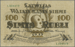 01423 Latvia / Lettland: 100 Rubli 1919 P. 7e, Series "L", Sign. Kalnings, Light Center Bend, Light Corner Bend At Upper - Lettonia