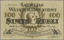 01423 Latvia / Lettland: 100 Rubli 1919 P. 7e, Series "L", Sign. Kalnings, Light Center Bend, Light Corner Bend At Upper - Latvia