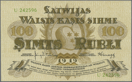 01424 Latvia / Lettland: 100 Rubli 1919 P. 7e, Series "U", Sign. Kalnings, Light Dints At Left And Right Border, Conditi - Lettonie