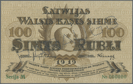 01425 Latvia / Lettland: 100 Rubli 1919 Specimen P. 7es, Series "M", Zero Serial Numbers, Sign. Kalnings, PARAUGS Perfor - Latvia