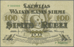 01426 Latvia / Lettland: 100 Rubli 1919 Specimen P. 7fs, Series "P", Zero Serial Numbers, Front And Back Printed Seperat - Latvia