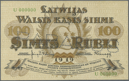 01427 Latvia / Lettland: 100 Rubli 1919 Specimen P. 7fs, Series "U", Zero Serial Numbers, Front And Back Printed Seperat - Latvia