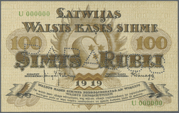 01427 Latvia / Lettland: 100 Rubli 1919 Specimen P. 7fs, Series "U", Zero Serial Numbers, Front And Back Printed Seperat - Lettonie