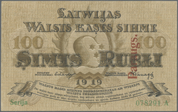 01428 Latvia / Lettland: Rare SPECIMEN Note Of 100 Rubli 1919 P. 7s, Series "A", Sign. Erhards, With 2 Red Vertical PARA - Lettonia