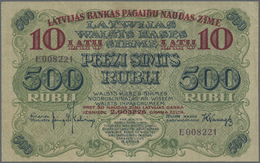 01459 Latvia / Lettland: 10 Latu On 500 Rubli 1920 P. 13, Series "E", Sign. Kalnings, Light Center Fold, Creases At Bord - Latvia