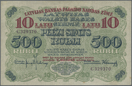 01460 Latvia / Lettland: 10 Latu On 500 Rubli 1920 P. 13, Series "C", Sign. Kalnings, No Folds But Light Creases At Uppe - Latvia