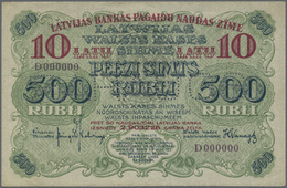 01462 Latvia / Lettland: Rare SPECIMEN / Proof Print Of 10 Latu On 500 Rubli 1920 P. 13s/p Series "D", Uniface Print Of - Latvia