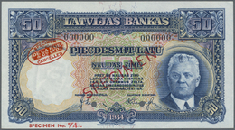 01481 Latvia / Lettland: 50 Latu 1934 SPECIMEN P. 20s, Zero Serial Numbers, Sign. Klive, Oval Specimen Overprint Of De L - Latvia