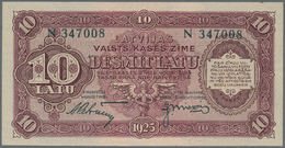 01495 Latvia / Lettland: 10 Latu 1925 P. 24d, Issued Note, Series N, Sign. Petrevics, 2 Light Vertical Bendas, Crisp Con - Latvia