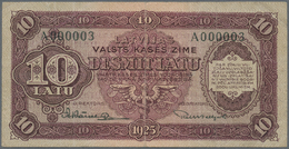 01497 Latvia / Lettland: 10 Latu 1925 P. 24a, Series "A", Sign. Karklins, Highly Rare Item With Low Serial Number #A0000 - Latvia