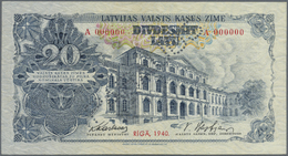 01518 Latvia / Lettland: Rare 20 Latu 1940 SPECIMEN P. 33s, Series A, Zero Serial Numbers, Sign. Karlsons, Perforation P - Latvia