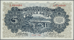 01520 Latvia / Lettland: 5 Lati 1940 SPECIMEN P. 34as, Latvian Govenment Exchange Note, Series A, Zero Serial Numbers, S - Latvia