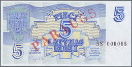 01525 Latvia / Lettland: 5 Rubli 1992 SPECIMEN P. 37s, Series "SS", Serial 000005, Sign. Repse, Ovpt. Paraugs, Official - Latvia