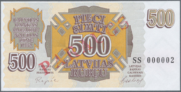 01529 Latvia / Lettland: 500 Rublu 1992 SPECIMEN P. 42s, Series "SS", Serial 000002, Sign. Repse, Ovpt. Paraugs, Officia - Latvia