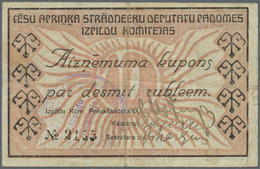 01575 Latvia / Lettland: Cesis 10 Rubles 1919 R# 14790, Used With Center And Horizontal Fold, Light Staining, No Holes O - Latvia