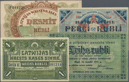 01576 Latvia / Lettland: Small Set Of 4 Notes Containing 10 Rubli 1919 (F+), 5 Rubli 1919 (VF-), 1 Rubli 1919 (UNC), 3 R - Latvia
