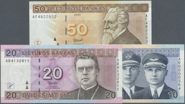 01586 Lithuania / Litauen: Set Of 3 Notes Containing 10, 20 And 50 Litu 2007 & 2003 P. 67, 68, 69, The 20 In VF, The 50 - Lituania