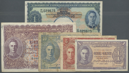 01641 Malaya: Small Set With 5 Banknotes 1, 5, 10, 50 Cents And 1 Dollar 1941, P.6, 7, 8, 10, 11 In F- To VF Condition W - Malesia