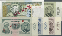 01729 Mongolia / Mongolei: Set Of 5 Specimen Notes Containing 3, 5, 25, 50 Tugrik P. 36s-40s And 500 Tugrik 2000 P. 66s, - Mongolie