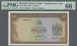 02038 Rhodesia / Rhodesien: 5 Dollars 1978 With Watermark C.Rhodes And Replacement Series With Serial Letter "Y/1", P.36 - Rhodésie