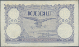 02040 Romania / Rumänien: 20 Lei 1920 P. 20, Residuals Of Former Mounting At Upper Border On Back, Light Folds And Creas - Roumanie