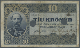 01020 Iceland / Island: 10 Kroner L.1885 (1900) P. 5b, Torn An Taped On Back Side, 2 Cancellation Holes, Stained Paper, - Islande