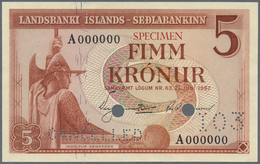 01026 Iceland / Island: 5 Kronur L.21.06.1957 SPECIMEN, P.37as In Perfect UNC Condition - Islanda