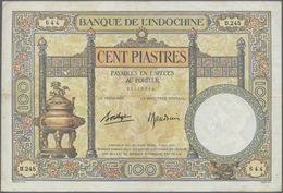 00846 French Indochina / Französisch Indochina: 100 Francs ND P. 51d In Used Condition With Folds And Light Stain In Pap - Indocina