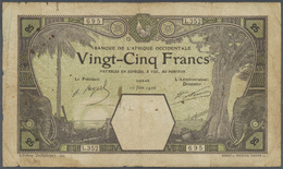 00863 French West Africa / Französisch Westafrika: 25 Francs 1926 DAKAR P. 7Bc, Used With Stained Paper, Several Small H - États D'Afrique De L'Ouest