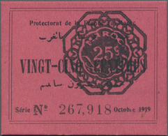 01731 Morocco / Marokko: Rare Note Of Protectorat De La France In Morocco 25 Centimes 1919 P. 4a In Condition: UNC. - Marocco