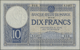 01739 Morocco / Marokko: 10 Francs 1931 P. 17a, Used With Folds In Paper But No Holes Or Tears, Paper Still Very Clean A - Marocco