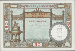 00839 French India / Französisch Indien: 50 Roupies ND Specimen P. 7s With Specimen Perforation, Light Fold At Lower Lef - Inde