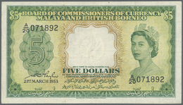 01634 Malaya & British Borneo: 5 Dollars 1953 P. 2, Washed And Pressed, Still Strong Colors, Folds Visible, No Holes Or - Malaysia