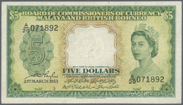 01634 Malaya & British Borneo: 5 Dollars 1953 P. 2, Washed And Pressed, Still Strong Colors, Folds Visible, No Holes Or - Malaysie