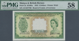 01636 Malaya & British Borneo: 5 Dollars 1953 P. 2a In Condition:PMG Graded 58 Coice About UNC. - Malesia