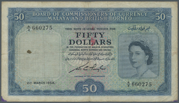 01640 Malaya & British Borneo: 50 Dollars 1953 P. 4a, Used With Vertical And Horizontal Folds, Ink Stains At Left, A 1cm - Malaysia