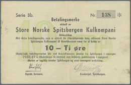 01922 Norway – Spitsbergen: 10 Oere 1948 P. NL, Center And Corner Fold, Light Stain On Back, Still Strong Paper, C - Norvège