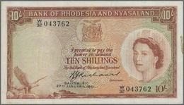02029 Rhodesia & Nyasaland: 10 Shillings 1961 P. 20b, Light Folds In Paper, Stain At Right Border, No Holes Or Tears, St - Rhodésie