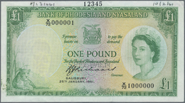 02033 Rhodesia & Nyasaland: 1 Pound January 25th 1961 SPECIMEN, P.21bs With Perforation Specimen At Lower Center, Serial - Rhodesia