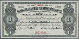 01851 Newfoundland / Neufundland: 1 Dollar ND Specimen P. A7s With Small Red "Specimen" Overprint At Lower Border, Large - Canada