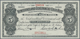 01852 Newfoundland / Neufundland: 5 Dollars ND Specimen P. A8s With Small Red "Specimen" Overprint At Lower Border, Larg - Canada