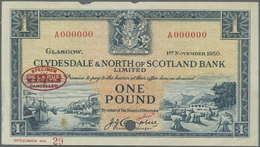 02858 Scotland / Schottland: Clydesdale & North Of Scotland Bank Limited 1 Pound 1950 Specimen P. 191s, Unfolded, 2 Spli - Altri & Non Classificati