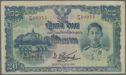 03099 Thailand: 20 Baht ND(1942) P. 49a, Seldom Seen Note, Stronger Vertical And Horizontal Fold, Pressed, No Holes, Sti - Thailand