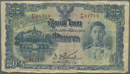 03100 Thailand: 20 Baht ND(1945) P. 50, Used With Wavy Paper, Borders Worn, Several Creases, Tape At Left Border On Back - Thaïlande