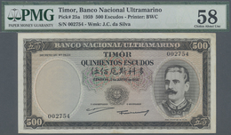 03104 Timor: Banco Nacional Ultramarino 500 Escudos 1959, P.25a, Some Small Folds And Tiny Spots At Upper Right Corner, - Timor