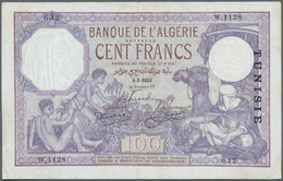 03111 Tunisia / Tunisien: 100 Francs 1933 P. 10b, Used With Folds, Pressed, Very Light Staining, No Holes, No Tears, Sti - Tunisie