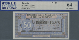03112 Tunisia / Tunisien: 50 Francs 1949 P. 23, Graded By World Banknote Grading As 64 UNC Choice. - Tunisie