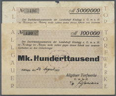 04298 Deutschland - Notgeld - Württemberg: Kisslegg, Allgäuer Torfwerke GmbH, 100 Tsd. Mark, 24.8. (hschr.), 5 Mio. Mark - [11] Emissions Locales