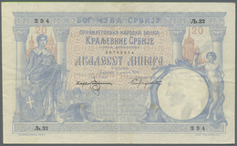 02884 Serbia / Serbien: 20 Dinara 1905, P.11, Rare Note In Very Nice Condition With Vertical Fold At Center, Some Other - Serbie